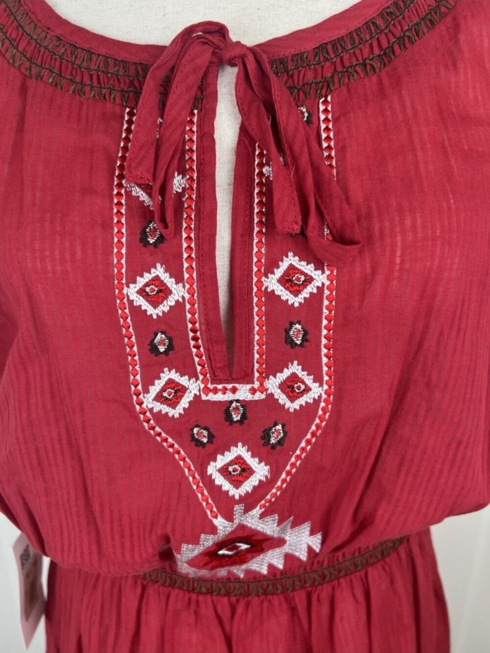Scully Honey Creek NWT Red Embroidered Peasant Dress M Western Boho Cotton - Picture 3 of 11